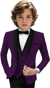 Boy Suit Shawl Lapel Evening Party Wedding Groom Blazer Vest Pant Three Pieces - Picture 1 of 31