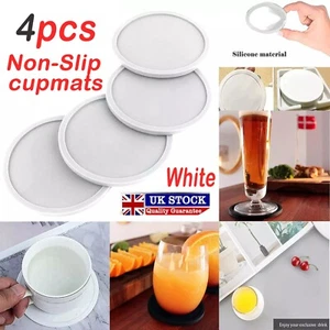 4x Set Round White Silicone Coasters Non-slip Cup Mats Pad Drinks Table Glasses - Picture 1 of 6