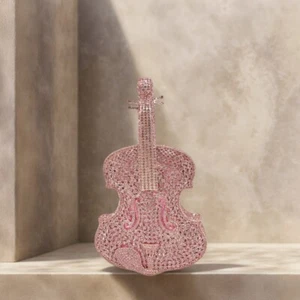 Elegant Women Violin Crystal Evening Handbags Sparkling Diamond Clutch Purse - Picture 1 of 8