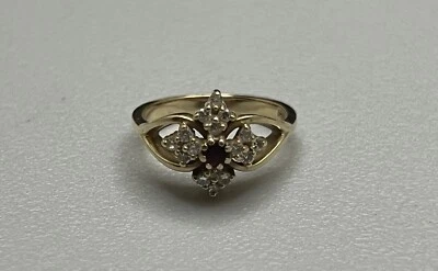 Красивое винтажное поместье кольцо из чистого желтого золота 14 карат с бриллиантом и рубином 0,585 s6,25 4 г - Изображение 1 из 4