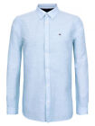 Tommy Hilfiger Jeans Shirt Mens Shirt T-Shirt Slim Fit Linen Cotton Blue NEW