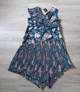 Kaleidoscope Dark Teal Floral Dress Chiffon Pleat & Stretch Wedding Smart UK24 - Picture 1 of 21
