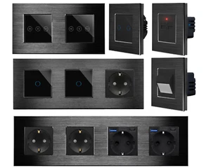 Touch Lichtschalter Steckdosen Wechselschalter Dimmer USB Alurahmen LUXUS-TIME - Bild 1 von 123