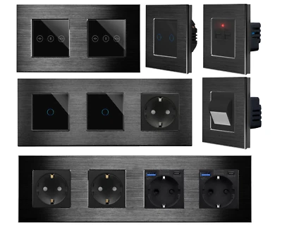 Touch Lichtschalter Steckdosen Wechselschalter Dimmer USB Alurahmen LUXUS-TIME - Bild 1 von 4