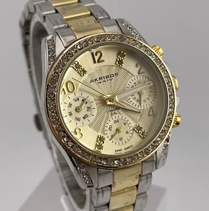 Akribos XXIV Watch 24H Day Date 30mm Two Tone Case Bracelet Gem Set Set Bezel - Picture 1 of 13