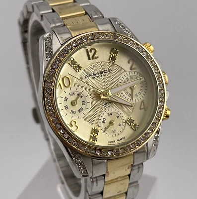 Akribos XXIV Watch 24H Day Date 30mm Two Tone Case Bracelet Gem Set Set Bezel - Image 1 of 4