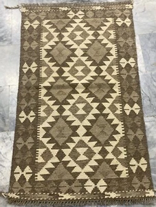 Afghan Handmade Kilim Natural Undyed Wool Living Room Aztec Kilim Rug 77x129cm - Picture 1 of 3