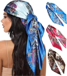 Large Square Satin Head Scarf - 3Pcs Satin Hair Scarves Silk Bandana Scarf - Picture 1 of 2