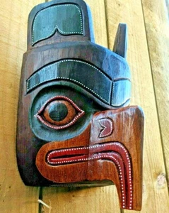 Fair Trade Hand Carved Made American Indian Tribal Eagle Totem Pole Wooden Mask - Picture 1 of 6