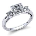 0.5ct Princess Cut Diamond Ladies Square Halo 3Stone Engagement Ring 10K Gold