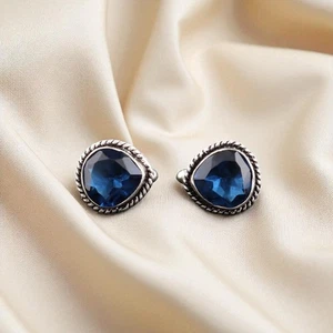 London Blue Topaz Gemstone 925 Sterling Silver Jewelry Vintage Cufflinks 0.62" - Picture 1 of 6