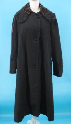 Casaco de lã preto antigo feminino antigo início dos anos 1900 a 1920 longo tamanho P/M anos 20 - Imagem 1 de 4