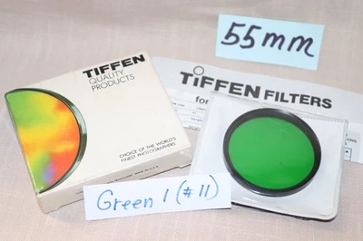New Vtg TIFFEN 55mm 1 GREEN #11 FILTER USA, 55mm Green X1 #11 Filter - Bad Box - Image 1 of 4