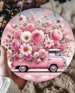 Letrero de pared de madera para autocaravana hippie van Life dormitorio hogar surf rosa floral furgoneta arte - Imagen 1 de 2