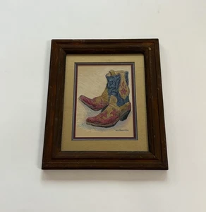 Cowboy Boots Painting Original Western Rustic Cowgirl Cowboy Vintage By SK Brown - Picture 1 of 11