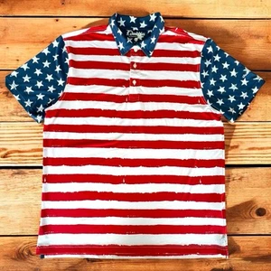 Chubbies American Flag Print Performance Polo Mens L Red White & Blue USA 4th - Picture 1 of 9