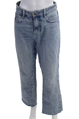 Zara Unisex Cropped Wide Leg Jeans Light Blue Mid Rise Button Size 4 - Image 1 of 4