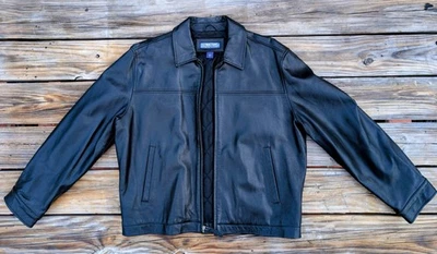 Vintage Structure/Express Leather Jacket Men's Large BLACK year 2000 New w/o tag - Image 1 of 4