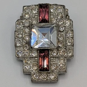 Vintage 1930s Art Deco Dress Clip Clear And Purple Rhinestones Silver Tone 1" - Picture 1 of 24