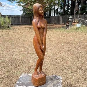 "Figura de madera desnuda femenina de 30,5"" hecha a mano estatua tallada en madera de colección" - Imagen 1 de 17