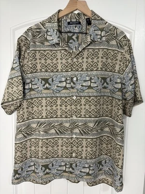 Brandini Hawaiian Shirt Button Up Brown Leaves Floral 100% Silk Size L - Image 1 of 4