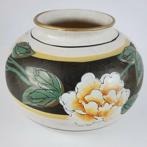 Vintage Handpainted Vase Bowl w/ Painted Flowers Handmade 6.5x8 Inch - Gorgeous! - Picture 1 of 5