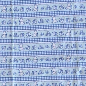 Coperta neonato vintage in flanella fatta a mano tessuto coniglietto coniglietto blocchi treno Gingham - Foto 1 di 6