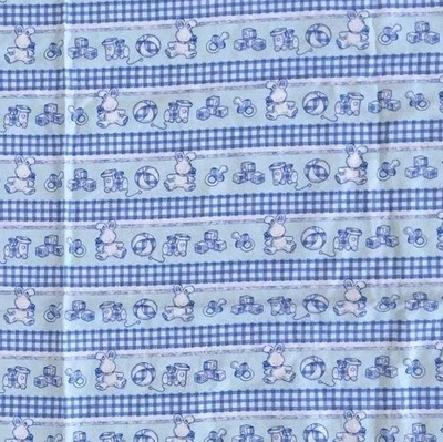 Vintage Flannel Handmade Baby Blanket Fabric Bunny Rabbit Blocks Train Gingham - Image 1 of 4