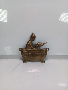 Vintage Solid Brass Bath Room Bathroom Lady Tub Plaque Sign Patina 4.5” - Picture 1 of 4