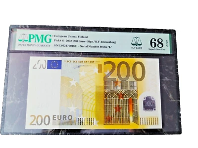EURO 200 BANKNOTE PMG 68 🇪🇺 W.F.DUISENBERG FINLAND 2002 "L" MONEY RARE TOP *** - Image 1 of 4