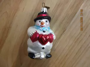 Christopher Radko SNOWMAN HEART Glass Christmas Ornament-R6 - Picture 1 of 3