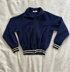 Vintage 80er Jahre Fleece Reißverschluss Herren M blau gestreift Track Sport - Bild 1 von 7