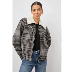 Rails Jacket Cheyenne Onyx Taupe Pink Plaid Shearling Collar Size Large NWT - Picture 1 of 11