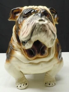 Panca Bulldog Vintage Grande 19,5" Ceramica Gesso Bianco Marrone - Foto 1 di 16