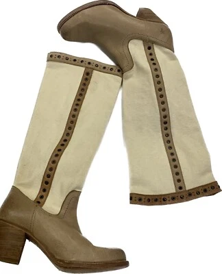 Botas de montar altas Frye cuero marrón tostado y lona 8,5 *LEER* Foto 1 de 4