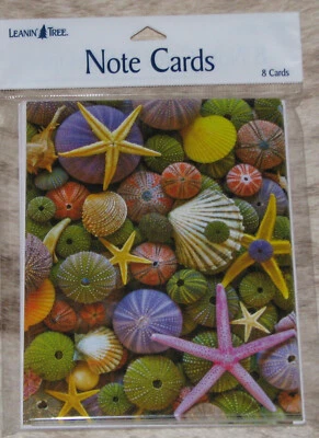 LEANIN TREE Seashells & Starfish~Pack of 8 Notecards #35745~Color Inside~Blank - Image 1 of 3