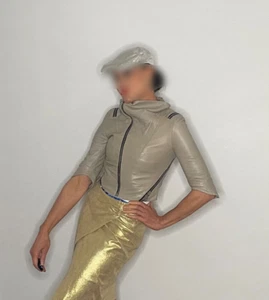 Cropped Grey Leather Jacket Bike Moto Jacket 3/4 Sleeves - Bild 1 von 10