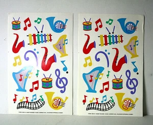 Lot of 2 Pages 1991 Sassy Sounds Musical Instruments Cartoon Stickers Vintage - Picture 1 of 3