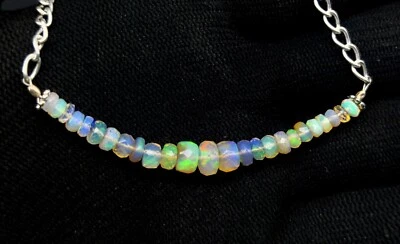 Collana a barretta con perle opale etiope naturale fatta a mano in argento st... - Immagine 1 di 4