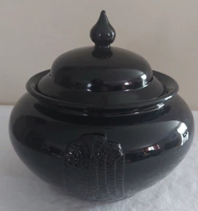 Rare Vintage Black Amethyst Purple Covered Round Glass Jar w/Lid EUC - Picture 1 of 8