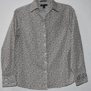 Lands End Woman 8P No-Iron Shirt Supima Semi Fitted Button-Up Animal Cheetah Top - Picture 1 of 19