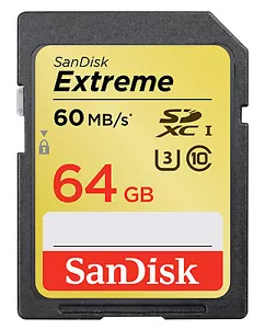 SanDisk 64GB Extreme Class 10 SDXC 60MB/s 400X UHS-I U3 Flash Speicherkarte - Bild 1 von 1