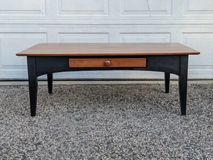 Ethan Allen American Impressions Mission Cherry Coffee Table, Black Base, Drawer - Picture 1 of 11
