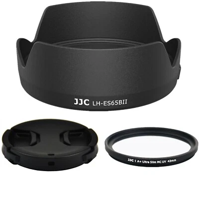 JJC Lens Hood as Canon ES-65B for RF 50mm F1.8 Lens & 43mm Lens Cap & UV Filter - Image 1 of 4