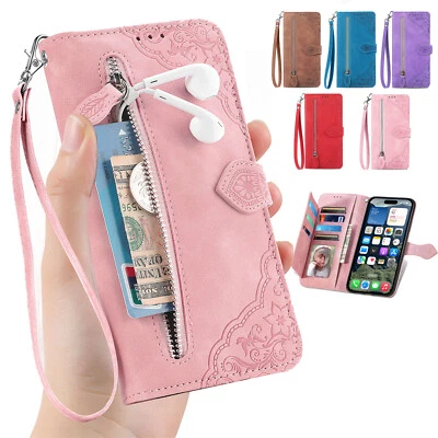 For iPhone 16e 6.1" 2025 Card Holder Wallet Case with Zipper Pocket Wrist Strap - Image 1 of 4