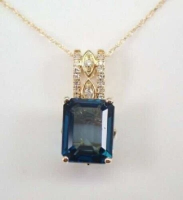 Colgante para mujer con topacio azul Londres simulado esmeralda de 3 quilates enchapado en oro amarillo de 14 quilates Foto 1 de 4