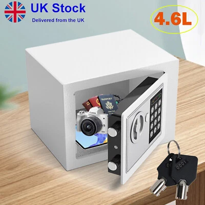 WHITE SOLID STEEL SAFE HEAVY DUTY FIREPROOF HOME OFFICE MONEY CASH VALUABLES BOX - Image 1 of 4