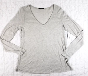 NWT TAHARI Sz MEDIUM Tacey Long Sleeve Knit Top Vneck Shirt Heather Concrete $88 - Picture 1 of 11