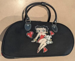 Betty Boop Cartoon Travel Duffel Bag 2008 Puppy Pudgy Hearts Red Black w/Strap - Picture 1 of 24