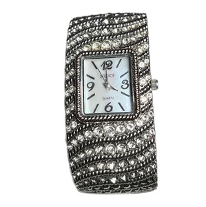 Cuff Watch STUDIO! EMBASSY by Gruen Silver-tone Clear Stones Abalone Face READ - Picture 1 of 4